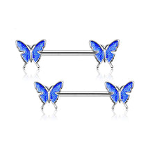 Load image into Gallery viewer, Fashion Sexy Drip Blue Butterfly Nails Nipple Ring Stainless Steel Symmetrical Piercing Jewelry Pectoral Body Accessories