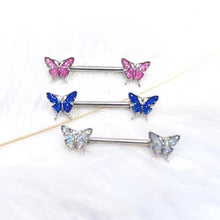 Load image into Gallery viewer, Fashion Sexy Drip Blue Butterfly Nails Nipple Ring Stainless Steel Symmetrical Piercing Jewelry Pectoral Body Accessories
