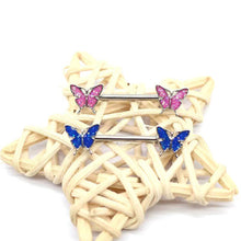 Load image into Gallery viewer, Fashion Sexy Drip Blue Butterfly Nails Nipple Ring Stainless Steel Symmetrical Piercing Jewelry Pectoral Body Accessories