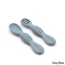 Load image into Gallery viewer, 2pcs/Set Baby Feeding Training Spoons Utensils Set Toddler Leaning Eating Tableware Baby Silicone Teether Toys Feeding Scoop Training