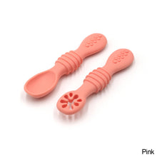 Load image into Gallery viewer, 2pcs/Set Baby Feeding Training Spoons Utensils Set Toddler Leaning Eating Tableware Baby Silicone Teether Toys Feeding Scoop Training