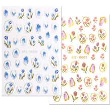 Load image into Gallery viewer, Nail Art Stickers Tulip Nail Art Stickers Blue Tulip Gold Plated Nail Stickers Nail Art Decoration Manicure Accessories
