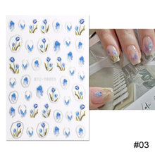 Load image into Gallery viewer, Nail Art Stickers Tulip Nail Art Stickers Blue Tulip Gold Plated Nail Stickers Nail Art Decoration Manicure Accessories