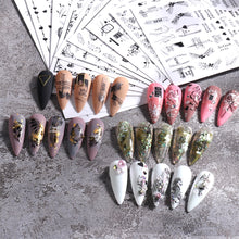 Load image into Gallery viewer, Nail Stickers Black Line Willow Leaf Butterfly Floral Leaf Nail Stickers Nail Art Decoration Manicure Accessories