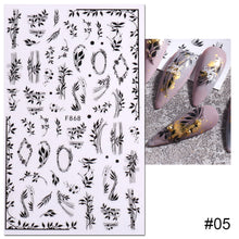 Load image into Gallery viewer, Nail Stickers Black Line Willow Leaf Butterfly Floral Leaf Nail Stickers Nail Art Decoration Manicure Accessories