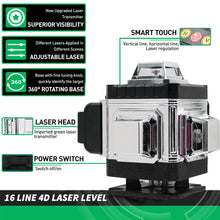 Load image into Gallery viewer, 4D 16 Lines Laser Level 360° Self-Leveling Horizontal Vertical Cross Green Light Laser Level Measure Laser Beam Lines