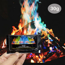 Load image into Gallery viewer, 10g/15g/25g/30g Coloured Fire Flames Powder Flame Colorant Magic Fire Trick Outdoor Camping Bonfire Hiking Survival Tools