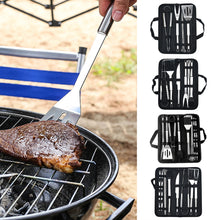 Load image into Gallery viewer, 20Pcs Stainless Steel BBQ Tools Set Spatula Fork Tongs Knife Brush Skewers Barbecue Grilling Utensil Accessories Outdoor Cooking Tool Set