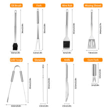 Load image into Gallery viewer, 20Pcs Stainless Steel BBQ Tools Set Spatula Fork Tongs Knife Brush Skewers Barbecue Grilling Utensil Accessories Outdoor Cooking Tool Set