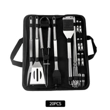 Load image into Gallery viewer, 20Pcs Stainless Steel BBQ Tools Set Spatula Fork Tongs Knife Brush Skewers Barbecue Grilling Utensil Accessories Outdoor Cooking Tool Set