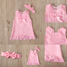 Load image into Gallery viewer, 1Set Summer Newborn Baby Bow Dress Headband Suit Infant Bodysuit Sleeveless Princess Dress Skirt Plain Bowknot Toddler Baby Clothes