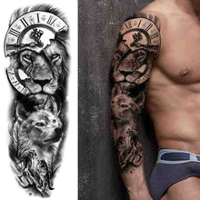 Load image into Gallery viewer, Black Forest Tattoo Sticker for Men Women Children Lion Wolf Death Skull Temporary Tattoo Fake Henna Skeleton King Animal Tatoo