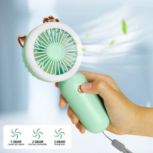 Load image into Gallery viewer, Handheld Mini Fan USB Rechargeable Cooling Fans Cute Portable Night Light Summer Small Pocket Fan Cartoon Mute Fans for Dormitory Home Student Outdoor Travel