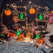 Load image into Gallery viewer, 4pcs/set Luminous Miniatures Tree Elf Mini Figure Glow in Dark Halloween Glowing Spooky Pumpkin Skeleton Ghost Micro Landscape Cute Resin Decoration Toys Gift for Children