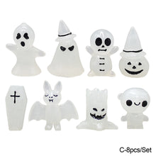 Load image into Gallery viewer, 4pcs/set Luminous Miniatures Tree Elf Mini Figure Glow in Dark Halloween Glowing Spooky Pumpkin Skeleton Ghost Micro Landscape Cute Resin Decoration Toys Gift for Children