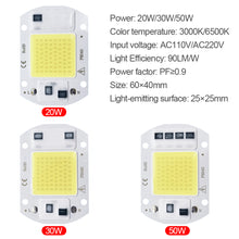 Load image into Gallery viewer, 110V 220V LED Chip 20W 30W 50W COB Chip No Need Driver Smart IC LED Lamp Beads for Flood Light Spotlight Lampada DIY Lighting Warm White