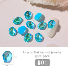 Load image into Gallery viewer, 5pcs Nail Art Ice Cube Crystal Flat Bottom Diamond Ornament Shaped Symphony Water Ripple Nail Accessories Nail Art Decoration