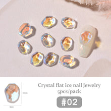 Load image into Gallery viewer, 5pcs Nail Art Ice Cube Crystal Flat Bottom Diamond Ornament Shaped Symphony Water Ripple Nail Accessories Nail Art Decoration