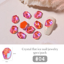 Load image into Gallery viewer, 5pcs Nail Art Ice Cube Crystal Flat Bottom Diamond Ornament Shaped Symphony Water Ripple Nail Accessories Nail Art Decoration