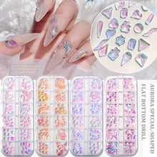 Load image into Gallery viewer, Nail Art Jewelry Drill 12 Grid Set Box Mixed Ice Transparent Shaped Flat Bottom Symphony Resin Drill Nail Decoration