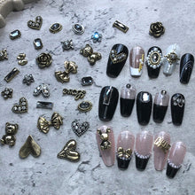 Load image into Gallery viewer, Nail Art Retro Jewelry Crow Heart Punk Dark Style Pearl Metal Bow Set Manicure Art Decoration Nail Accessories