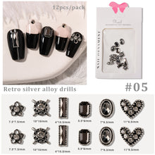 Load image into Gallery viewer, Nail Art Retro Jewelry Crow Heart Punk Dark Style Pearl Metal Bow Set Manicure Art Decoration Nail Accessories
