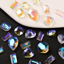 Load image into Gallery viewer, Nail Art Ice Transparent Heart Diamond Rectangular Bottom Pink Crystal Aurora Nail Jewelry Manicure Accessories
