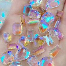 Load image into Gallery viewer, Nail Art Ice Transparent Heart Diamond Rectangular Bottom Pink Crystal Aurora Nail Jewelry Manicure Accessories