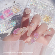 Load image into Gallery viewer, 1 Box Nail Light Change Camellia Jewelry Mixed Pearl Chain Steel Ball Nail Drill Decoration Set Manicure Accessories