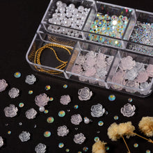 Load image into Gallery viewer, 1 Box Nail Light Change Camellia Jewelry Mixed Pearl Chain Steel Ball Nail Drill Decoration Set Manicure Accessories