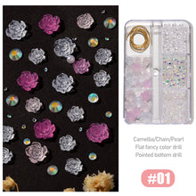 Load image into Gallery viewer, 1 Box Nail Light Change Camellia Jewelry Mixed Pearl Chain Steel Ball Nail Drill Decoration Set Manicure Accessories