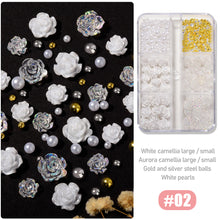 Load image into Gallery viewer, 1 Box Nail Light Change Camellia Jewelry Mixed Pearl Chain Steel Ball Nail Drill Decoration Set Manicure Accessories