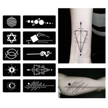 Load image into Gallery viewer, A4 Hollow Adhesive Tattoo Template Sticker Semi-permanent Small Tattoo Body Hand-painted Art Paste Painting