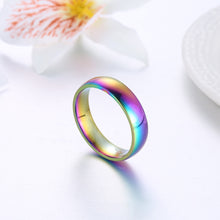 Load image into Gallery viewer, 2/4/6mm Titanium Stainless Steel Ring Rainbow Colorful Ring Casual Finger Jewelry Smooth Couple Ring for Women Men Wedding Bands