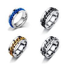 Load image into Gallery viewer, 8mm Rotating Stainless Titanium Steel Ring Anxiety Fidget Rings Rotatable Chain Link Spinner Finger Ring Women Men Punk Rock Gift