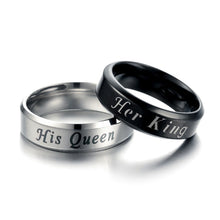Load image into Gallery viewer, 6mm Her King His Queen Ring Stainless Steel Couple Wedding Rings For Women Men Lovers Jewelry Black Silver Fashion Valentine's Day Gift