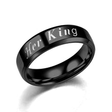 Load image into Gallery viewer, 6mm Her King His Queen Ring Stainless Steel Couple Wedding Rings For Women Men Lovers Jewelry Black Silver Fashion Valentine's Day Gift