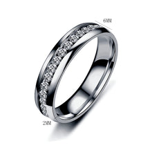 Load image into Gallery viewer, 6mm Stainless Steel Jewelry Single Row Diamond Titanium Steel Ring Couple Lover Rings Not Fade Hip-hop Simple Style