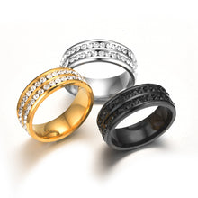Load image into Gallery viewer, 8mm Stainless Steel Jewelry Double Row Diamond Titanium Steel Ring Couple Lover Rings Not Fade Hip-hop Simple Style