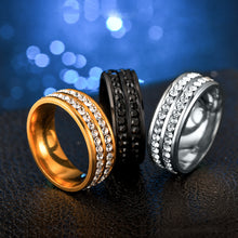 Load image into Gallery viewer, 8mm Stainless Steel Jewelry Double Row Diamond Titanium Steel Ring Couple Lover Rings Not Fade Hip-hop Simple Style