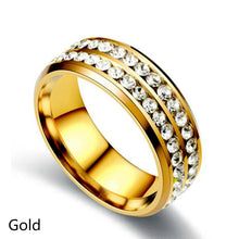 Load image into Gallery viewer, 8mm Stainless Steel Jewelry Double Row Diamond Titanium Steel Ring Couple Lover Rings Not Fade Hip-hop Simple Style