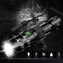 Load image into Gallery viewer, 1600 Lumens Tactical Flashlight USB Rechargeable Torch Waterproof Hunting Light with Clip Hunting Shooting Gun Accessories
