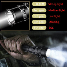 Load image into Gallery viewer, 1600 Lumens Tactical Flashlight USB Rechargeable Torch Waterproof Hunting Light with Clip Hunting Shooting Gun Accessories