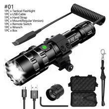 Load image into Gallery viewer, 1600 Lumens Tactical Flashlight USB Rechargeable Torch Waterproof Hunting Light with Clip Hunting Shooting Gun Accessories