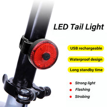 Load image into Gallery viewer, USB Chargeable LED Bicycle Tail Light Mini Bike Rear Lights Waterproof Safety Warning Cycling Light Helmet Lamp Bike Accessories