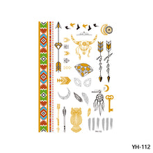 Load image into Gallery viewer, Waterproof Bronzing Tattoo Stickers Hot Silver Metal Tattoo Stickers Dream Catcher Wings Men Full Skull Totem Tattoo Sticker