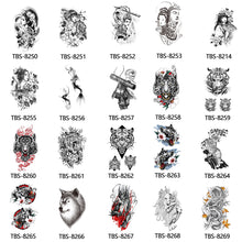 Load image into Gallery viewer, Creative Flower Arm Tattoo Stickers Animal Simulation Tattoo Stickers Men Lion Wild Wolf Tiger Full Skull Totem Tattoo Stickers