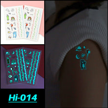 Load image into Gallery viewer, Cute Waterproof Blue Luminous Tattoo Stickers Small Fresh Animal Tattoo Stickers Rainbow Heart Penguin Dog Arm Tattoo Sticker