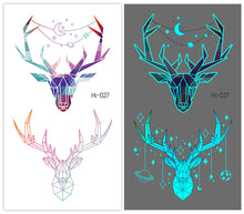 Load image into Gallery viewer, Cute Waterproof Blue Luminous Tattoo Stickers Small Fresh Animal Tattoo Stickers Deer Panda Penguin Dog Arm Tattoo Sticker