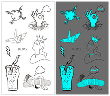 Load image into Gallery viewer, Cute Waterproof Blue Luminous Tattoo Stickers Small Fresh Animal Tattoo Stickers Deer Panda Penguin Dog Arm Tattoo Sticker